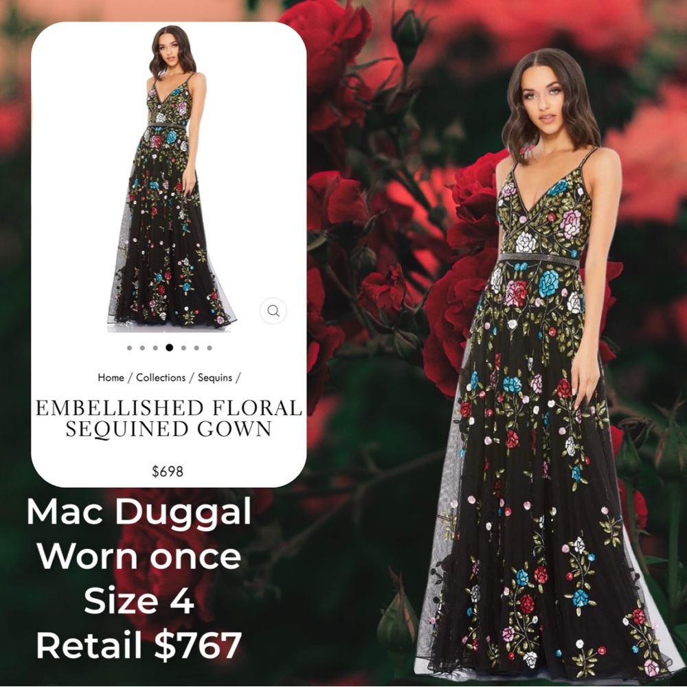 Mac Duggal EMBELLISHED FLORAL
SEQUINED GOWN